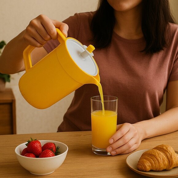 Vintage Tupperware Harvest Gold Yellow 2 Quart Pitcher White Push Button Lid - Picture 11 of 12